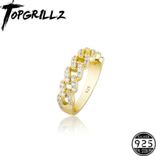 TOPGRILLZ 2021 New Cuban Link Ring 100% 925 Sterling Silver Ring Iced Out Cubic Zirconia Hip Hop Personalized Jewelry For Gift