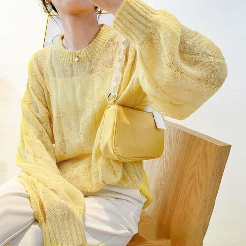 All Match Fall Mohair Sweater Woman 2021 New Simple O-neck Soft Solid Hollow Out Knitted Pullovers Loose Lazy Sueter Mujer