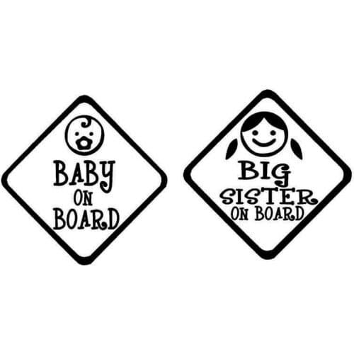 15.2*15.2cm 2x Baby & Big Sister On Board Creative Waterproof Vinyl Car Sticker Decal Laptop Suitcase Helmet Skateboard Sticker