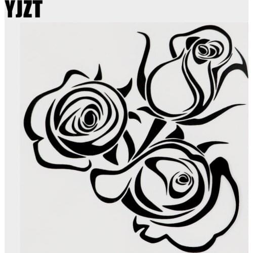 YJZT 13.3CM×13.5CM Fashion Plant Flowers Vinyl Decor Car Sticker Decal Black/Silver 18B-0163