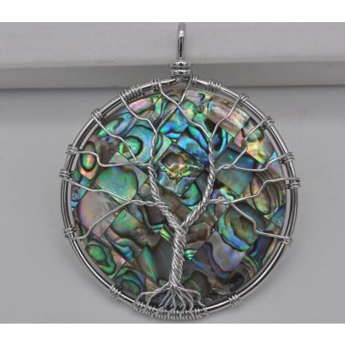 Natural Lucky Handmade Tree of life New Zealand Abalone Shell Wire Wrap GEM Pendant Jewelry S067