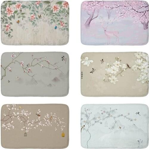 1pc 40*60cm Birds printed floor mat hallway doormat suede cozy carpet Welcome entrance door mat anti-slip water absorption mat39