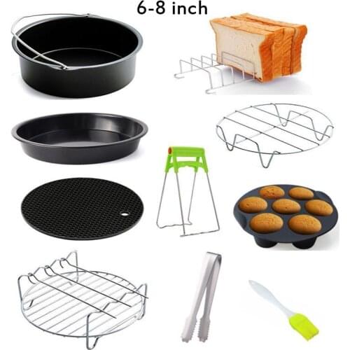 10Pcs High Quality Air Fryer Accessory Baking Basket Pizza Plate Grill Pot Kitchen Cooking Tool 6/7/8Inch For Airfryer 3.2-5.8QT