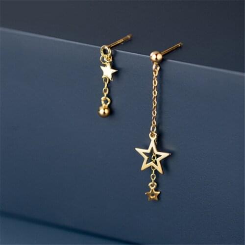 100% 925 Sterling Silver Asymmetrical Hollow Star Earrings for Women Dangle Earring Fine Jewelry Lady Girls Gift 2021 Design