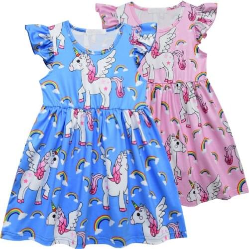 2020 Girls Summer Clothes Unicorn Pattern Dresses Kids Christmas Party Dress Princess Short Sleeve Clothing Vestidos