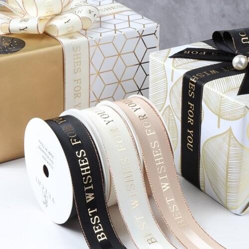 25mm*9m BEST WISHES FOR YOU Printed Polyester Ribbon DIY Gift Cake Baking Flower Bouquet Wrappig Hair Band Decoration Bow