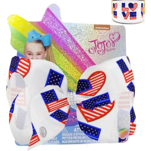 NEW Independence Day，July Fourth Bowknot 7inch USA Flag Hair Clip Hair Bow Kids Handmade Ribbon Jumbo Hair Accessories for Girl