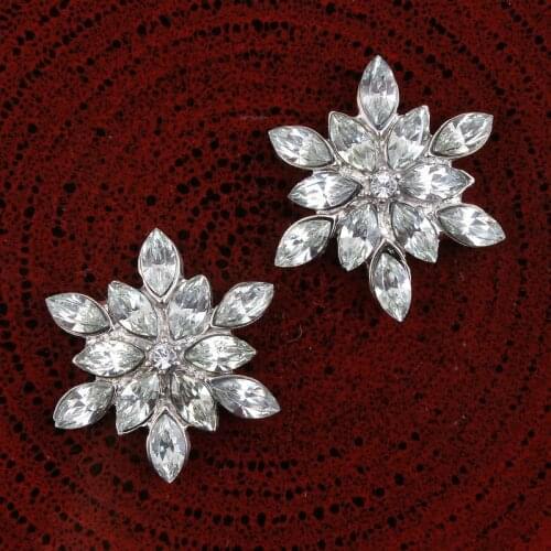 50pcs 24*27MM Flat Back snowflake rhinestone glass buckle flower shape button Scrapbooking Accessories craft