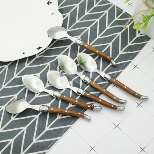 6'' Laguiole style Teaspoon Wood Handle Mini Coffee Dessert Tea Spoon set Stainless Steel Restaurant Party Dinnerware 6/8/10pcs