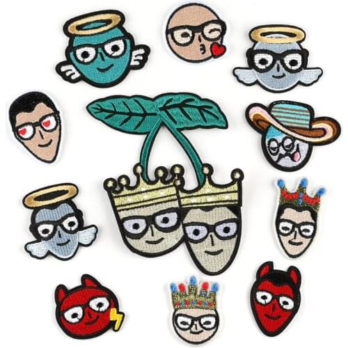 Angel and Demon Crown Men Funny Cartoon Avatar Embroidery Patches Iron on Decals Diy Decoration Appliques