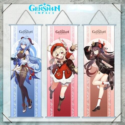 Anime Genshin Impact Hanging Painting Game Barbatos Keqing Klee Zhongli Diluc Venti Qiqi Wall Poster Home Decoration