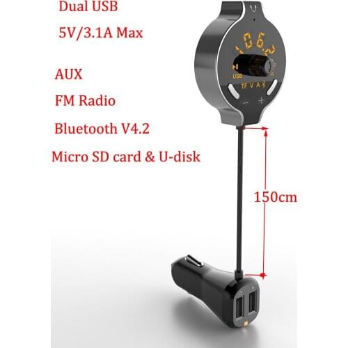 5V 3.1A Car Charger Bluetooth 4.2 Car Kit MP3 Player Hands-free Call FM Radio AUX Output Support TF /SD Card Slot U-Disk
