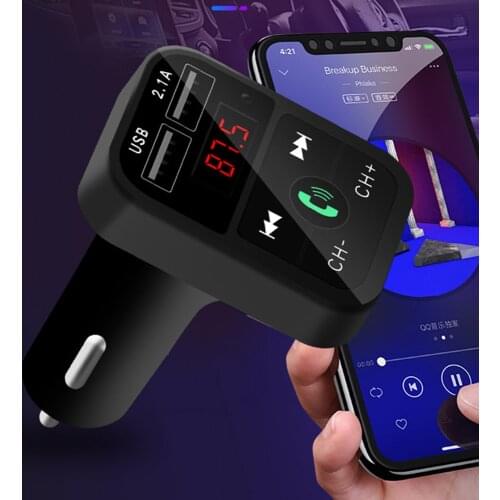 Car Bluetooth 5.0+EDR FM Transmitter Wireless Handsfree Audio Receiver Auto MP3 Player 2.1A Dual USB Fast Charger Car Accessory