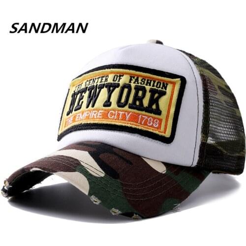 SANDMAN New York Embroidery Summer Mesh Baseball Cap Women Outdoor Camouflage Hats For Men Snapback Bone Hip Hop Dad Hat