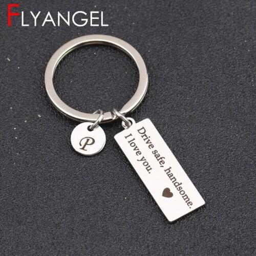 Fashion A-Z 26 Letter Name Initial Key Chain Engraved Drive Safe Handsome I Love You High Quality Car Key Tag Husbands Gifts