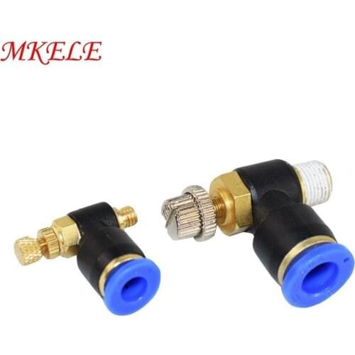 SL Series4 6 8 10 12mm Fast Connection Air Tube Fittings Valve Throttle Valve M5/ 1/8" 1/4" 3/8" Bsp Air Speed Regulating