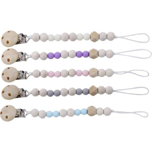 1Pcs Handmade Pacifier Clips Holder Chain Wooden Pacifier Chains Baby Teether Teething Chain Baby Shower Gifts Dropshipping