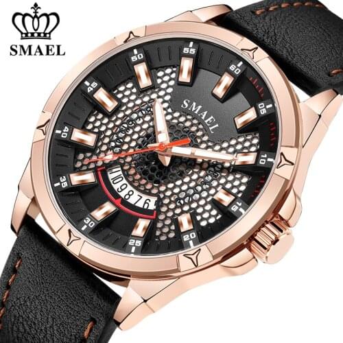 SMAEL Men Quartz Fashion Watches Top Brand Luxury Military Waterproof Sport Mens Leather Calendar Wrist Watch Relogio Masculino