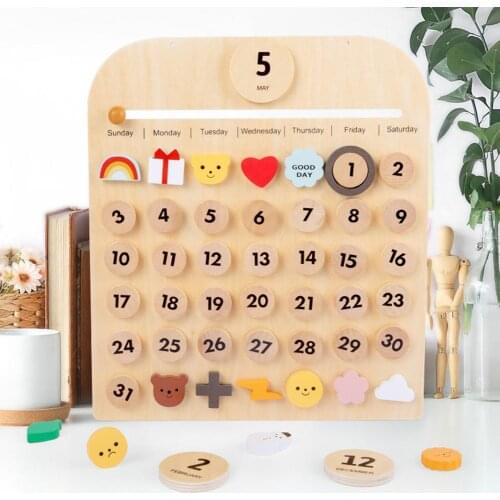 Children Bedroom Wooden Calendar Baby Cognitive Early Learning Toys Desk Calendar Desktop Perpetual Children Room Decoration