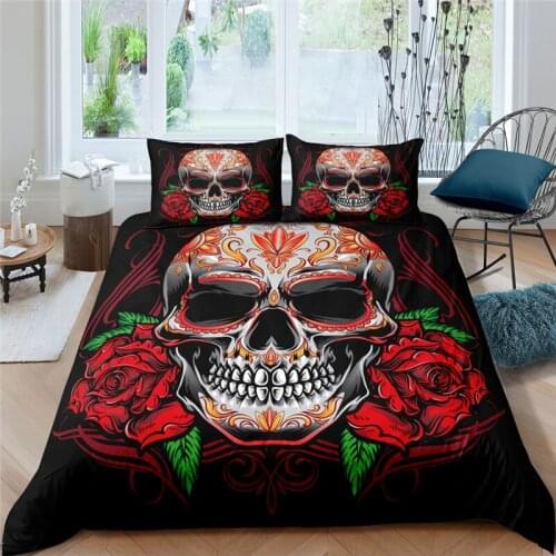Home Living Luxury Rose Skull Print 2/3Pcs Soft Duvet Cover with PillowCase Queen and King Size Kids Bedding Set EU/US/AU Size