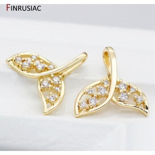 DIY Jewelry Findings 14K Gold Plated Metal Copper Inlaid Zircon Dolphin Tail Pendant For Jewellery Making Material