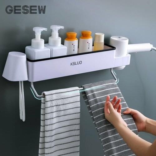 GESEW Punch-free Storage Rack Multifunction Shampoo Shower Shelf With Hook Home Wall Bathroom Organizers WC Bathroom Accessories