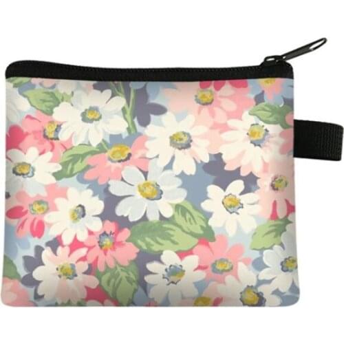 2021 Floral Canvas Purse Card Key Mini Purse Pouch Canvas Bag Women Girls Small Zipper Coin Purse Card Holder Wallet