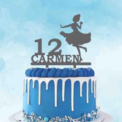 Little Girl Dancing Silhouette Cake Topper Custom Name Age Personalised Dancer Birthday Party Cake Topper