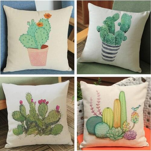 Cactus Bonsai Printed Cotton Linen Cushion Cover Cactus Home Decor Pillowcase Octopus Sofa Bedding Cushion Case