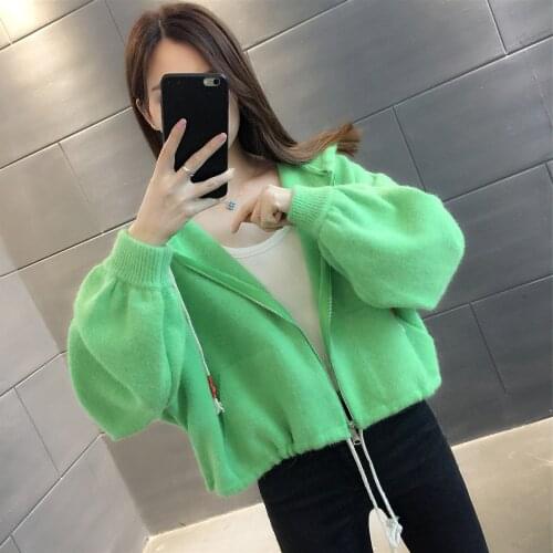 Early spring short cardigan womens wear 2021 new European style high waist small coat fruit green