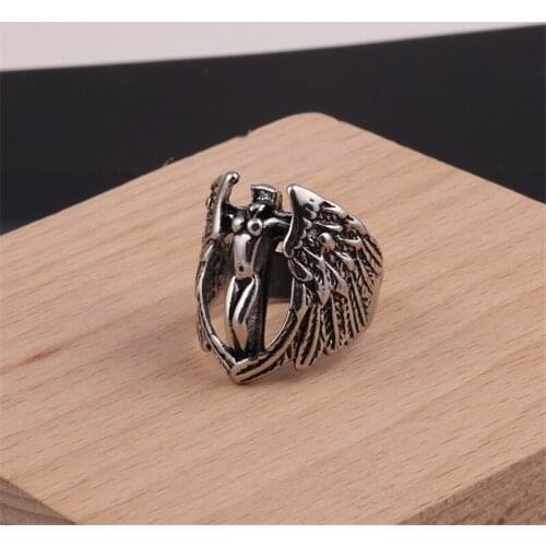Creative Punk Silver Color Cross Feather Wings Rings Fine Womens Rings Street Fashion Jewelry Accessories Gift