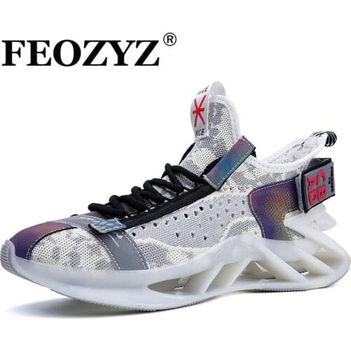 FEOZYZ New Reflective Running Shoes Men Breathable Fashion Sneakers Knit Upper Trainers Sport Shoes Male