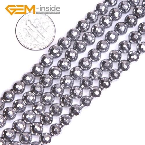 2mm-12mm Round Faceted Metallic Coated Hematite Gem stone Loose Beads For Jewelry Making Strand 15" DIY Bulk