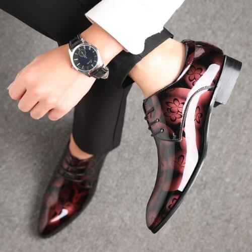 New Mirror Shoes Dress Men Italian Style Red Business Shoes for Male Fashion Printed Man Formal Flats Big Size zapatos de vestir