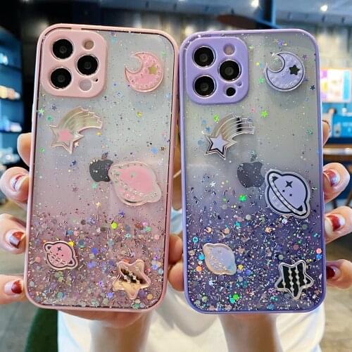 Cartoon Planet Star Glitter Cases For Samsung S21 S20 FE Note 20 Ultra A51 A71 A50 A20 A32 A12 A21S A52 A72 Soft Silicone Coque