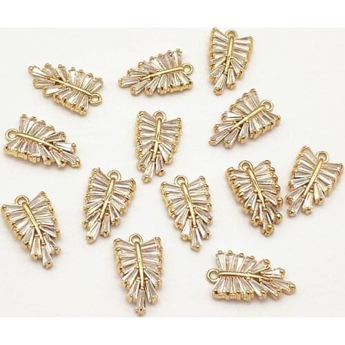 New Arrival! 18x10mm 50pcs Cubic Zirconia Leaves Charm for Necklace/Handmade Earring DIY Parts,Jewelry Accessories Findings