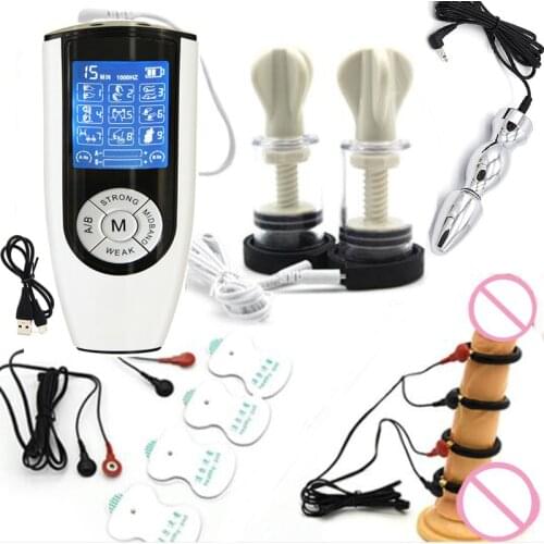 New And Strong Electro Shock Kit Anal Plug Penis Plug Cock Rings Nipple Clamps Medical Themed Toys , Electric Stimulate Sex Toys
