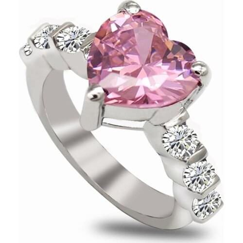 Fleure Esme Engagement wedding rings Jewelry for men and women Noble Generous Pink Cubic Zirconia Rhodium Plated R150 size 7 8 9