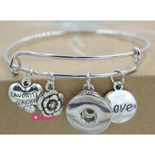 10PCS/Lot Wholesale Interchangeable Jewelry Favorite Teacher Charms Wire Expandable Snap Bracelets For teacher Gift Fit Buttons