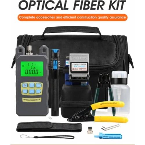 Wholesaler 15pcs/set FTTH Fiber Optic Tool Kit with Fiber Cleaver -70~+10dBm Optical Power Meter Visual Fault Locator 5km