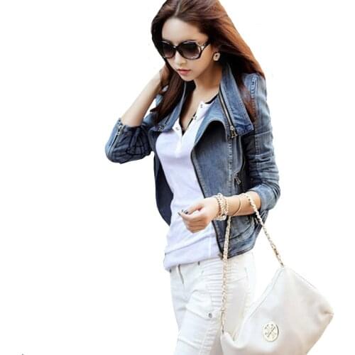 Autumn Woman Retro Denim Jacket Female Slim Coat Zipper Long-Sleeved Tops Short Stretch Cowboy Jackets Women Spring Costume