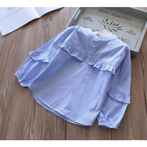 2018 New Arrival Spring Fashion Girls Striped Blouses Baby Blue Red Striped Shirts Children Long Sleeve Cotton Blouses