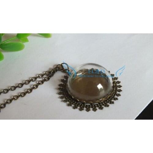 Half round 25mm glass globe cover&antique bronze setting base &chain necklace ---10sets