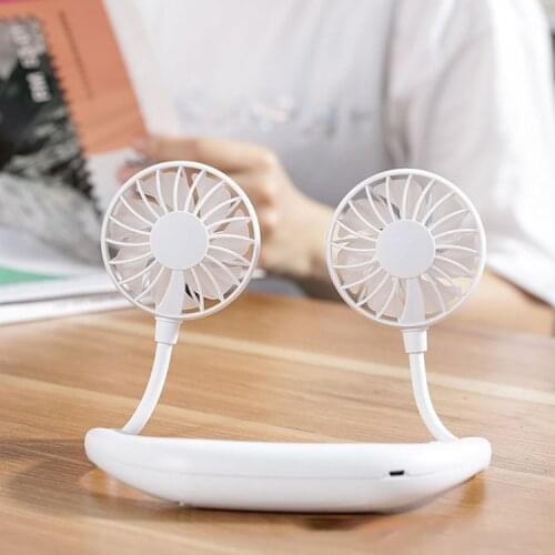 2021 Hands-free Neck-Fan Band Hands-Free Hanging USB Rechargeable Dual Cooling Fan Mini Air Cooler Summer Portable Foldable Fan