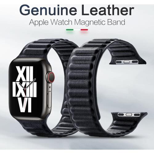 SanCore Genuine Leather Link Strap For Apple Watch band iWatch Series 6 5 4 3 Se Magnetic Loop bracelet 44mm 40mm 42mm 38mm