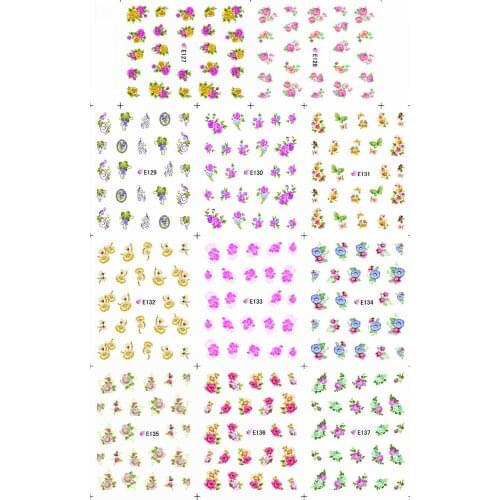 11 PACKS / LOT 3D SIMULATION FLOWER VINE GRASS SELF-ADHESIVE NAIL TATTOOS STICKER TRUMPET FLOWER DAISY E127-137