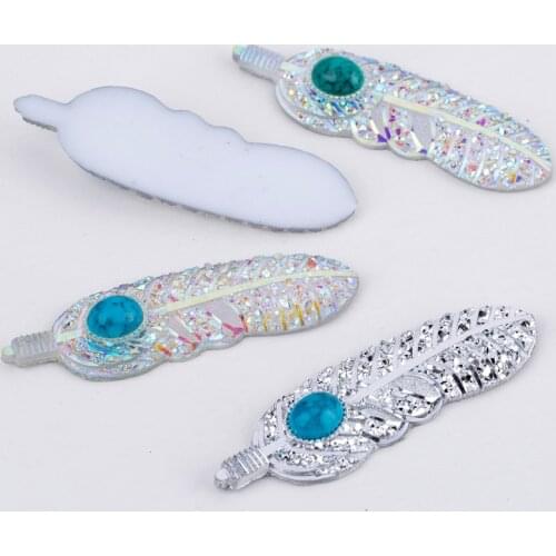 Taidian Flatback Resin Feather Earring Rhinestone Cabochon For Native Bling Bead Work 20Pieces/bag 16x63MM