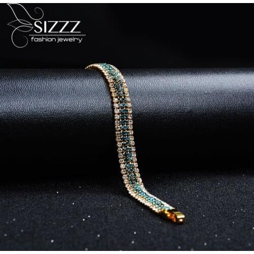 SIZZZ 2019 New Luxury Blue Crystal Bracelet For Wedding Gold Bracelet Rhinestone Charm Women Bangles Jewelry