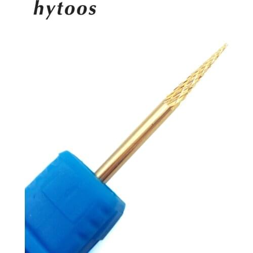 HYTOOS Gold Tungsten Carbide Nail Drill Bit 3/32" Rotary Burr Bits For Manicure Electric Nail Drill Accessories Nail Mill-SJ15