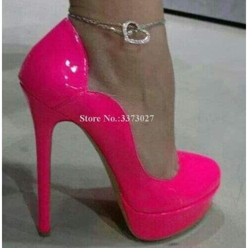 New Sweet Rose Pink Platform Pumps Lady Slip-on Patent Leather Stiletto Heel Single Shoes Women Real Photos Dress Shoes Dropship